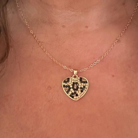 Neiman Marcus 18K Gold Plated Austrian Crystal Leopard Heart Necklace